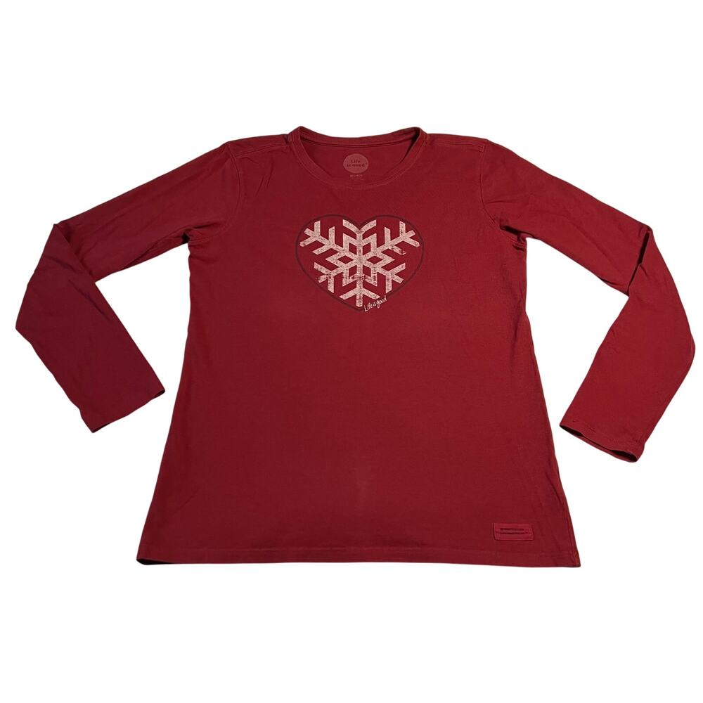 Life Is Good Women's Heart Shape Snowflake Print T-shirt Size M Colorful Casual